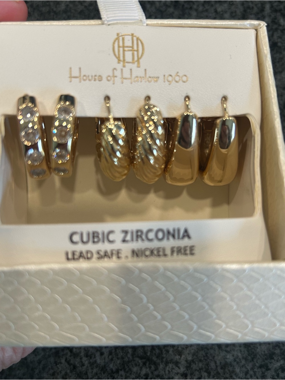 House of Harlow 1960 Gold Hoop Earring Trio with CZ Accents